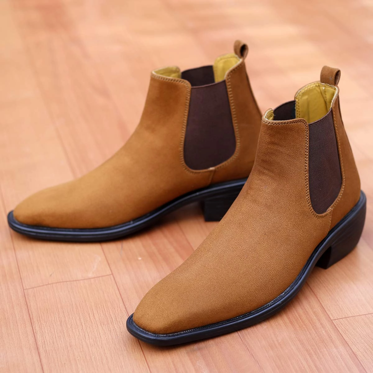 Chelsea Boots Heels Height Increasing Suede Material Tan Casual Chelsea Boots For Men-JonasParamount
