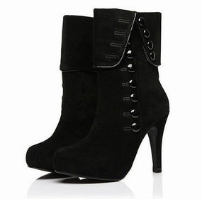 Mirror Ankle Boots High Heels Ankle Boots  Flock Buckle Winter Boots