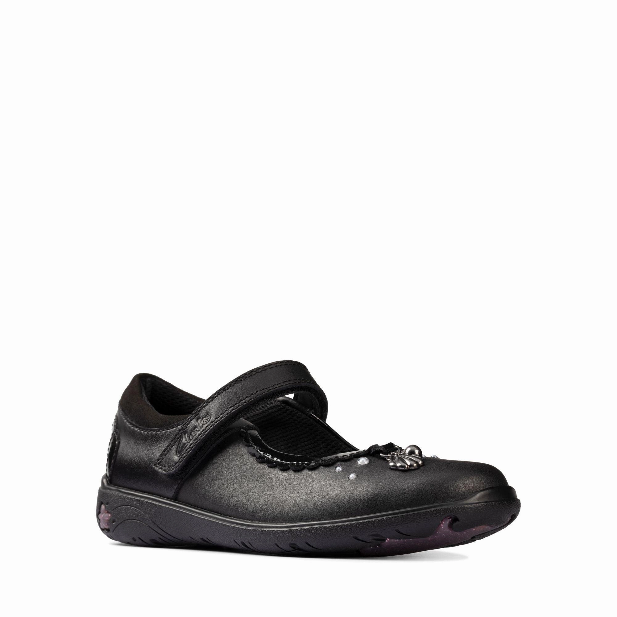 Clarks Girls School Shoe Sea Shimmer K Black Leather
