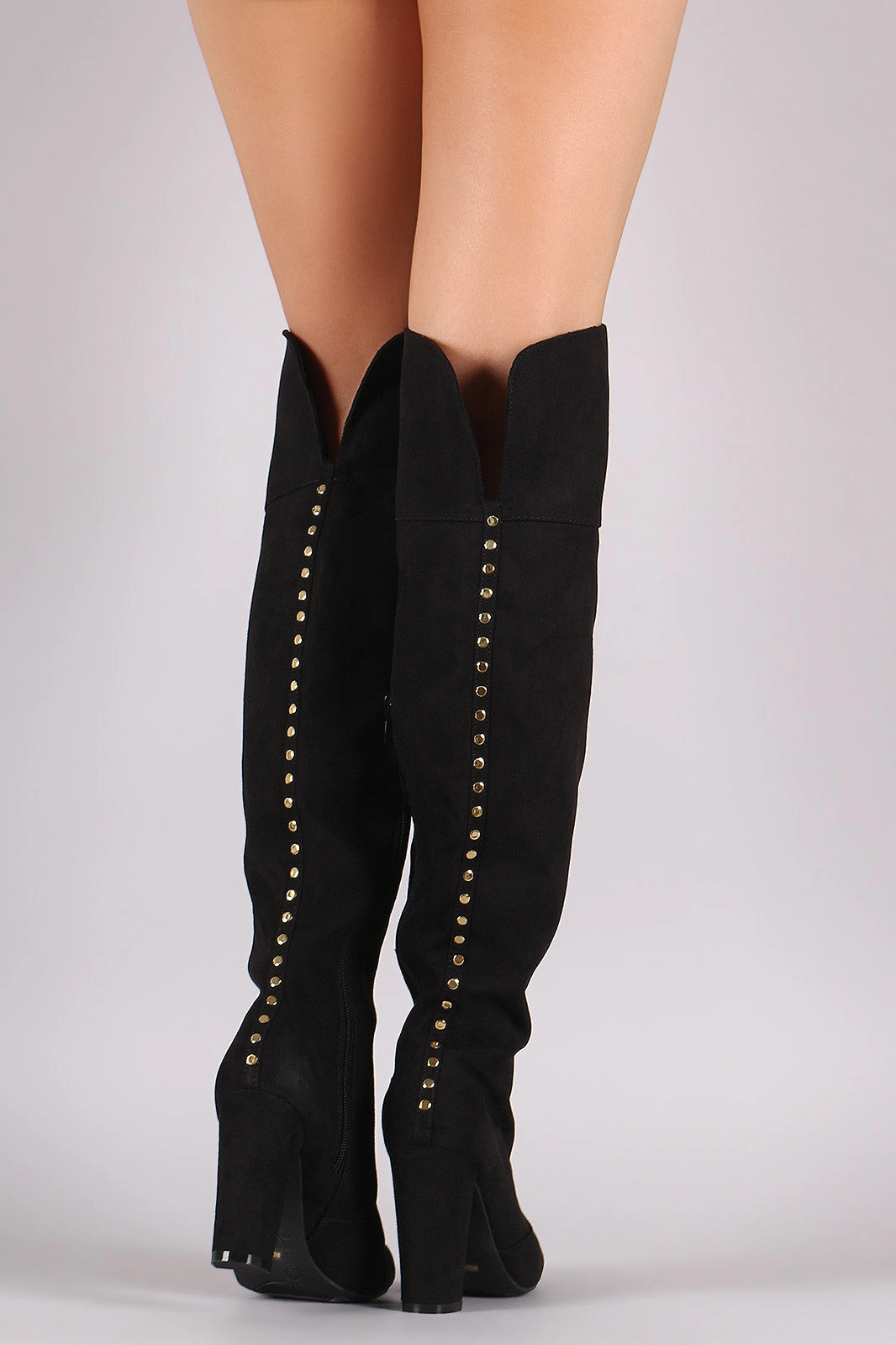 Styles To Wear With Knee High Boots Bamboo Suede Studded Back Chunky Heeled Boots