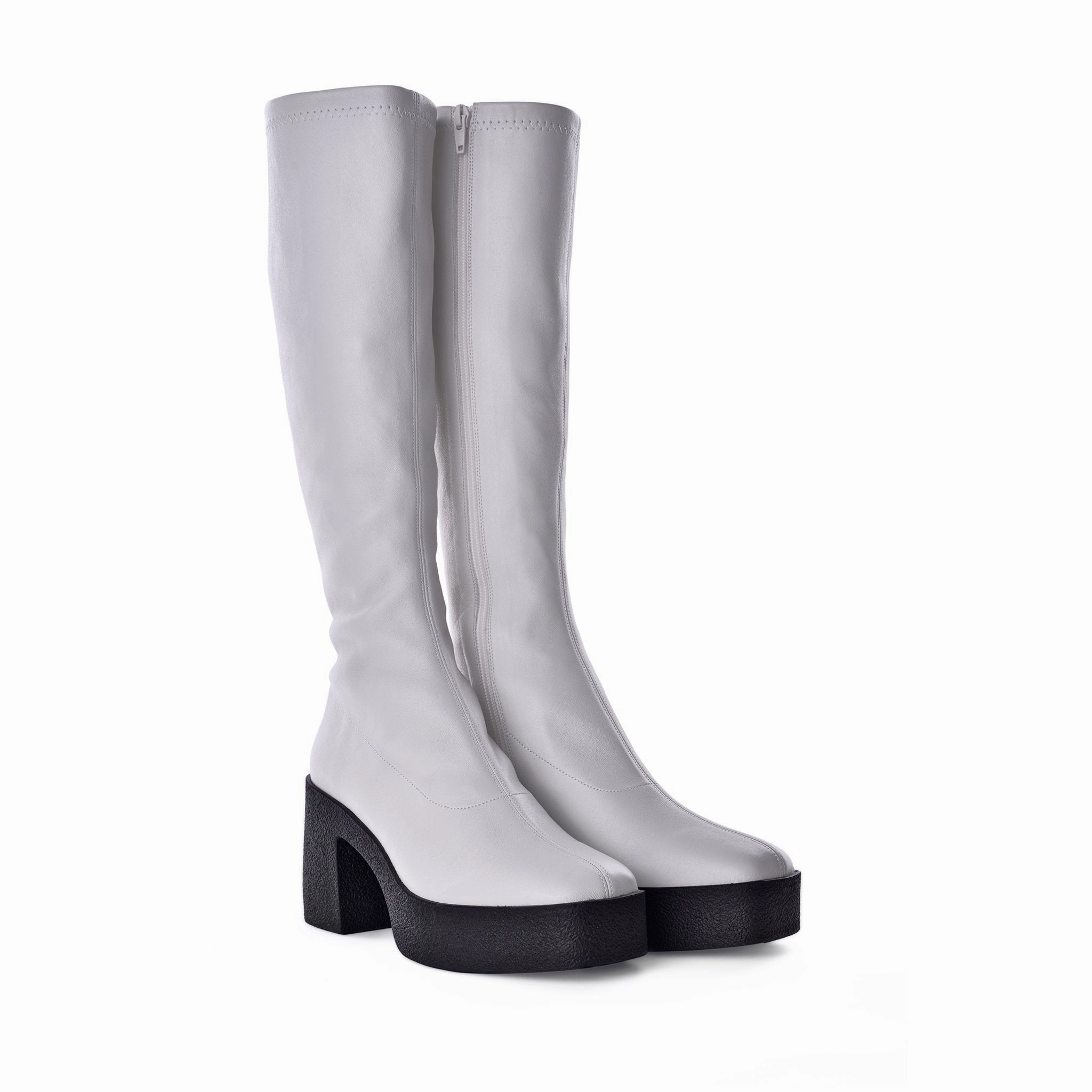 Dear Frances Chelsea Boots Izumi Off White Stretch Leather Chunky Boots