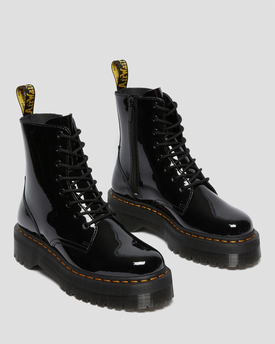 Combat Boots With Spikes Jadon Black Patent Leather Platform Boots