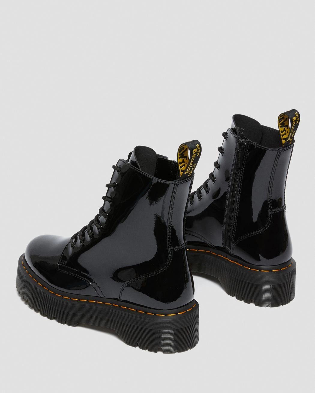 Jadon Black Patent Leather Platform Boots Combat Boots Plaid Lining
