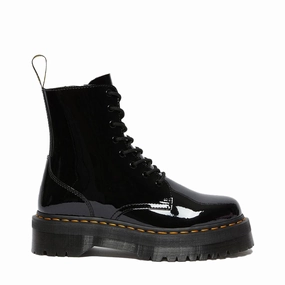 Jadon Black Patent Leather Platform Boots Wide Calf Lace Up Combat Boots