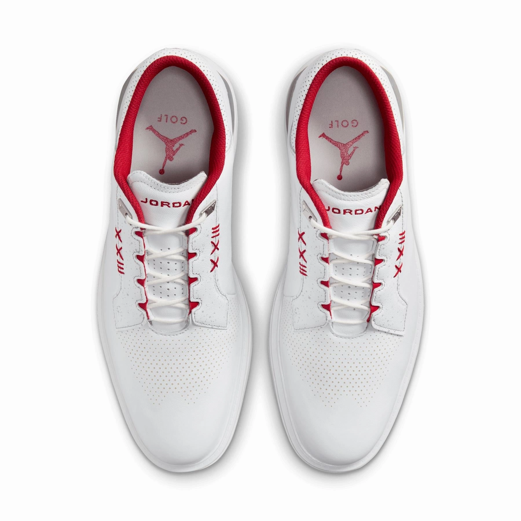 Jordan ADG 5 Golf Shoes White/Fire Red/Metallic Silver/Blue Tint Clearance Waterproof Spikeless Golf