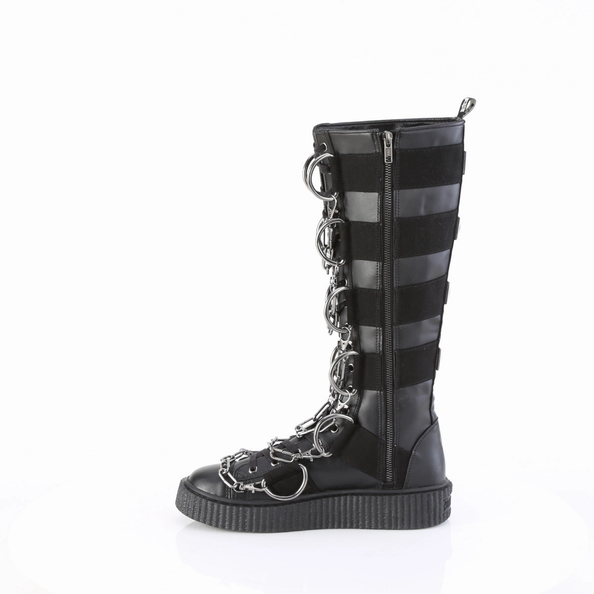 1 Inch Platform SNEEKER-405 Black Vegan Leather-Canvas Knee High Boots Festival
