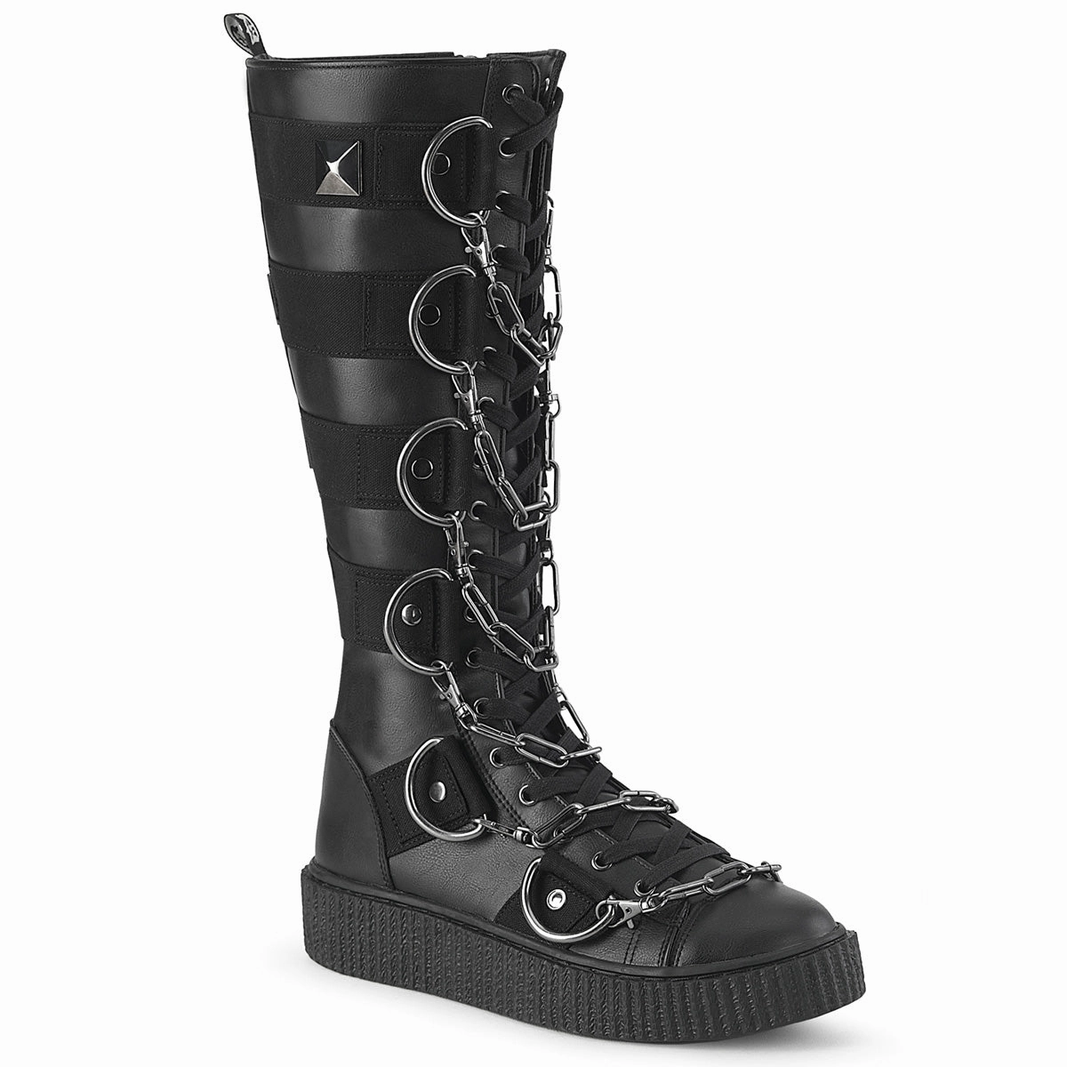 Fynn Knee High Boot 1 Inch Platform SNEEKER-405 Black Vegan Leather-Canvas
