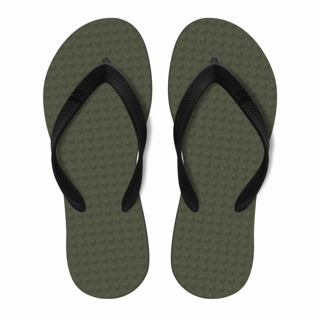 Men's Sustainable Flip Flops Military Green with Black Straps Flip Flop Pics