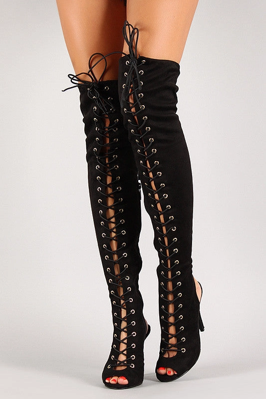 Lace Up Back Cut Out Over The Knee Boot Snak