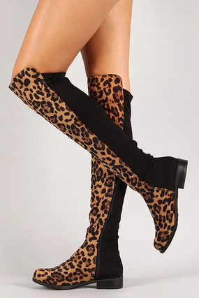 Leopard Round Toe Riding Thigh High Boot Chuck Taylor Knee High Boots
