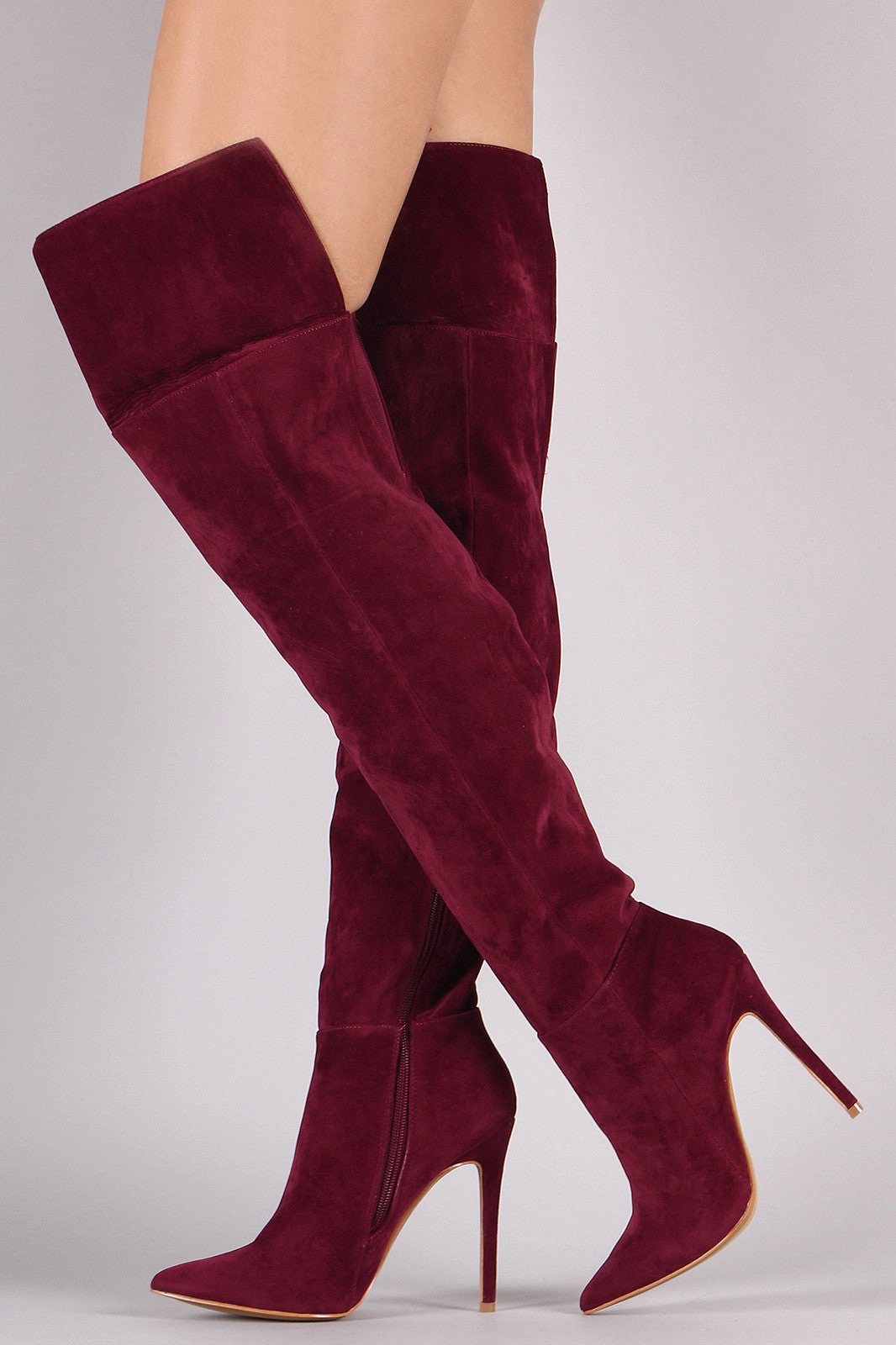 Sylvia Knee High Boot Shoe Republic LA Suede Cuff Pointy Toe Stiletto Boots