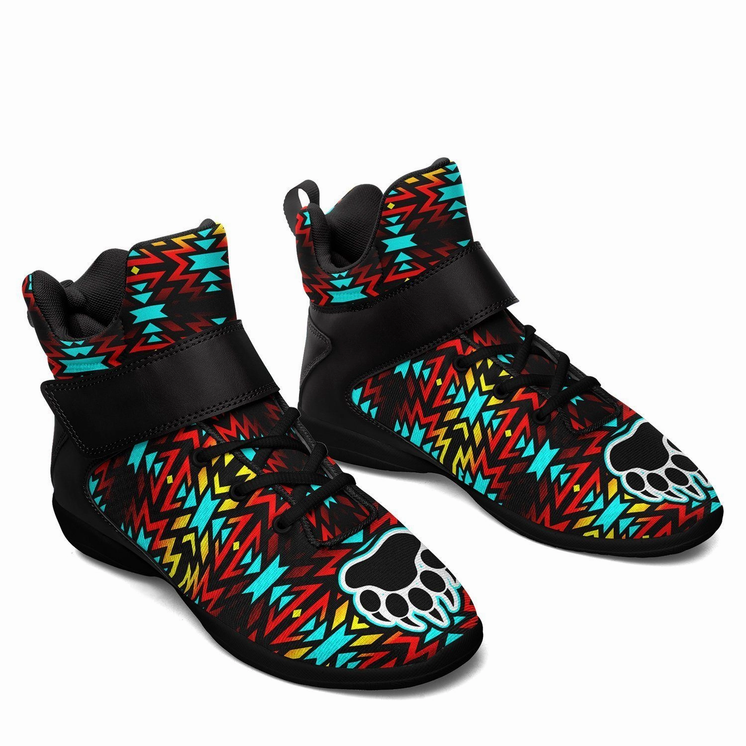 Fire Colors and Turquoise Bearpaw Ipottaa Basketball / Sport High Top Shoes - Black Sole White And Orange Basketball Shoes