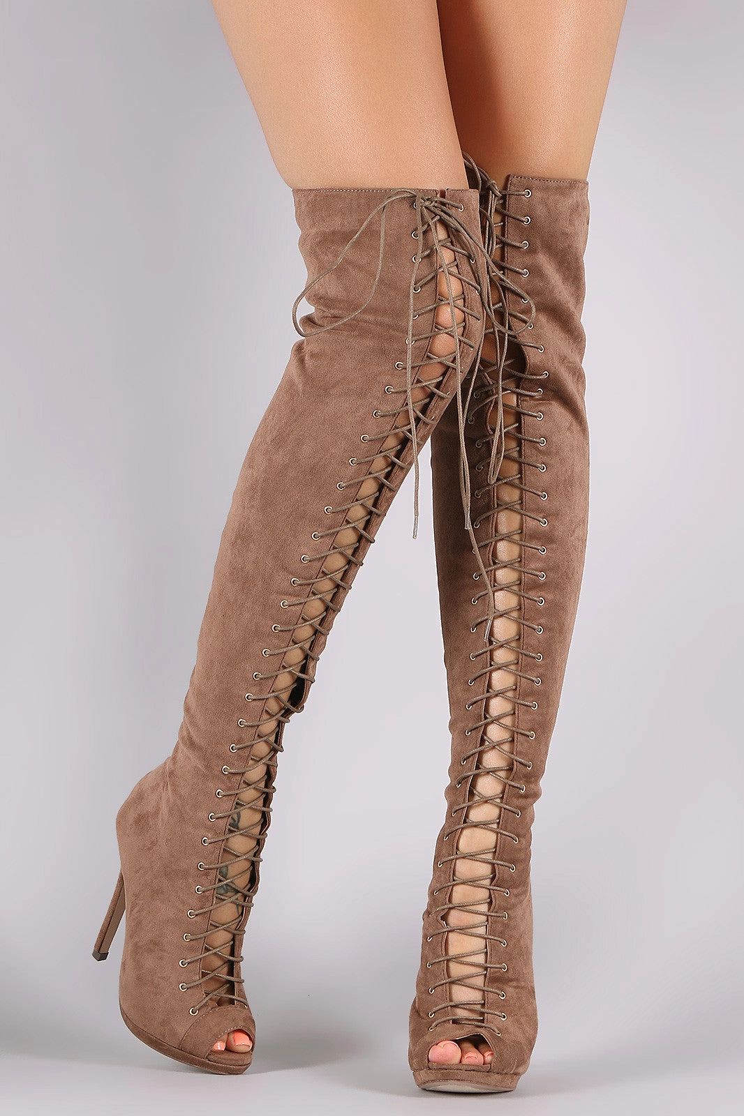 Liliana Suede Lace Up Stiletto Heeled Over-The-Knee Boots 2 I