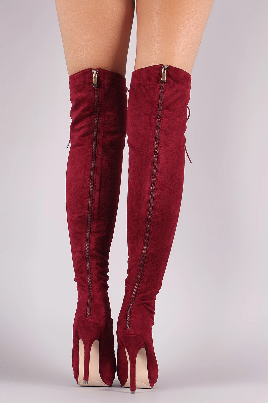 Liliana Suede Lace Up Stiletto Heeled Over-The-Knee Boots Michelle Knee High Boots