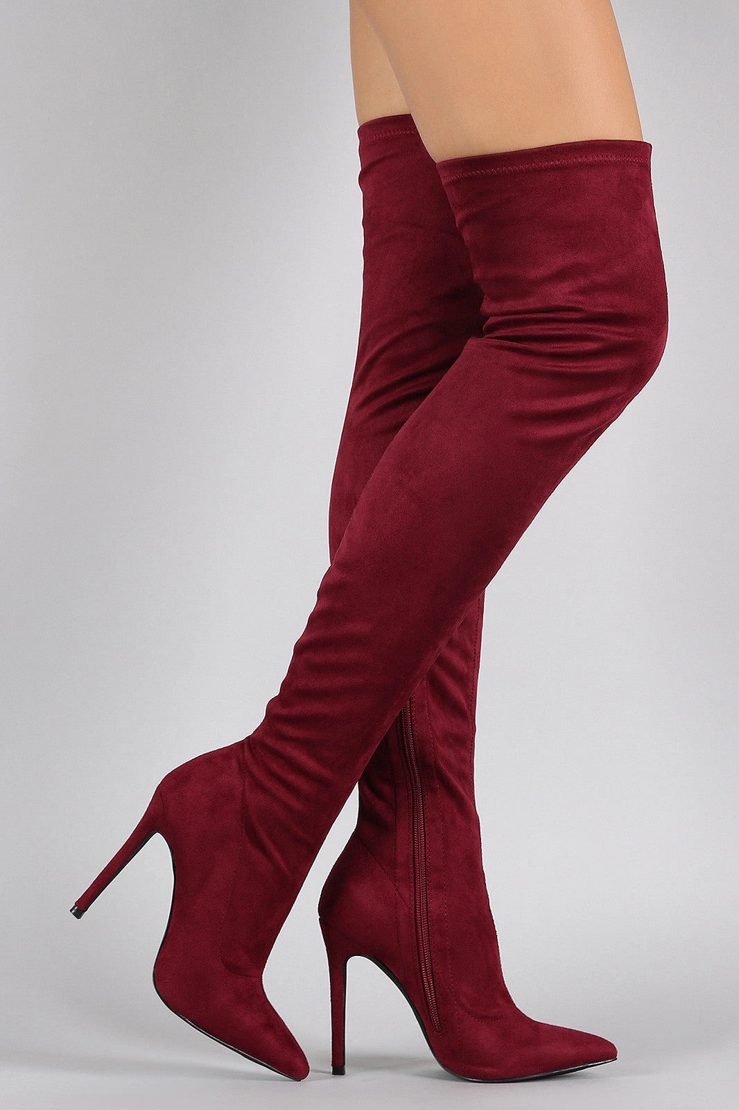 Rider Knee High Boots Liliana Suede Pointy Toe Stiletto Over-The-Knee Boots
