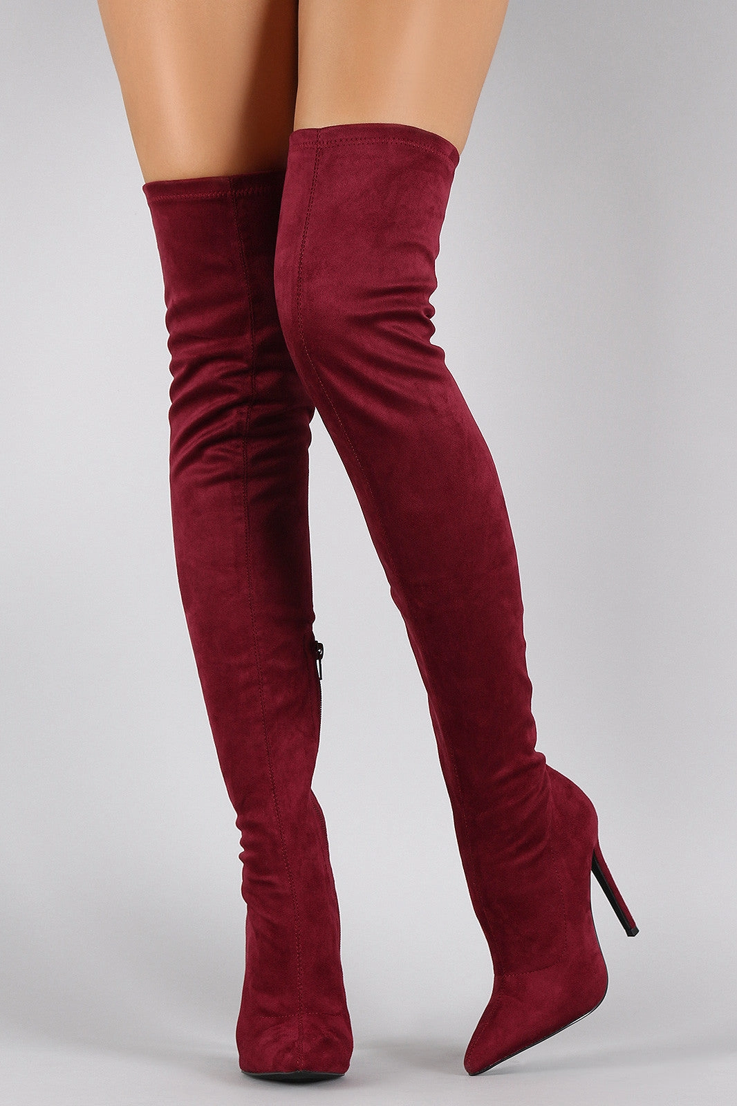 Tight Knee High Flat Boots Liliana Suede Pointy Toe Stiletto Over-The-Knee Boots