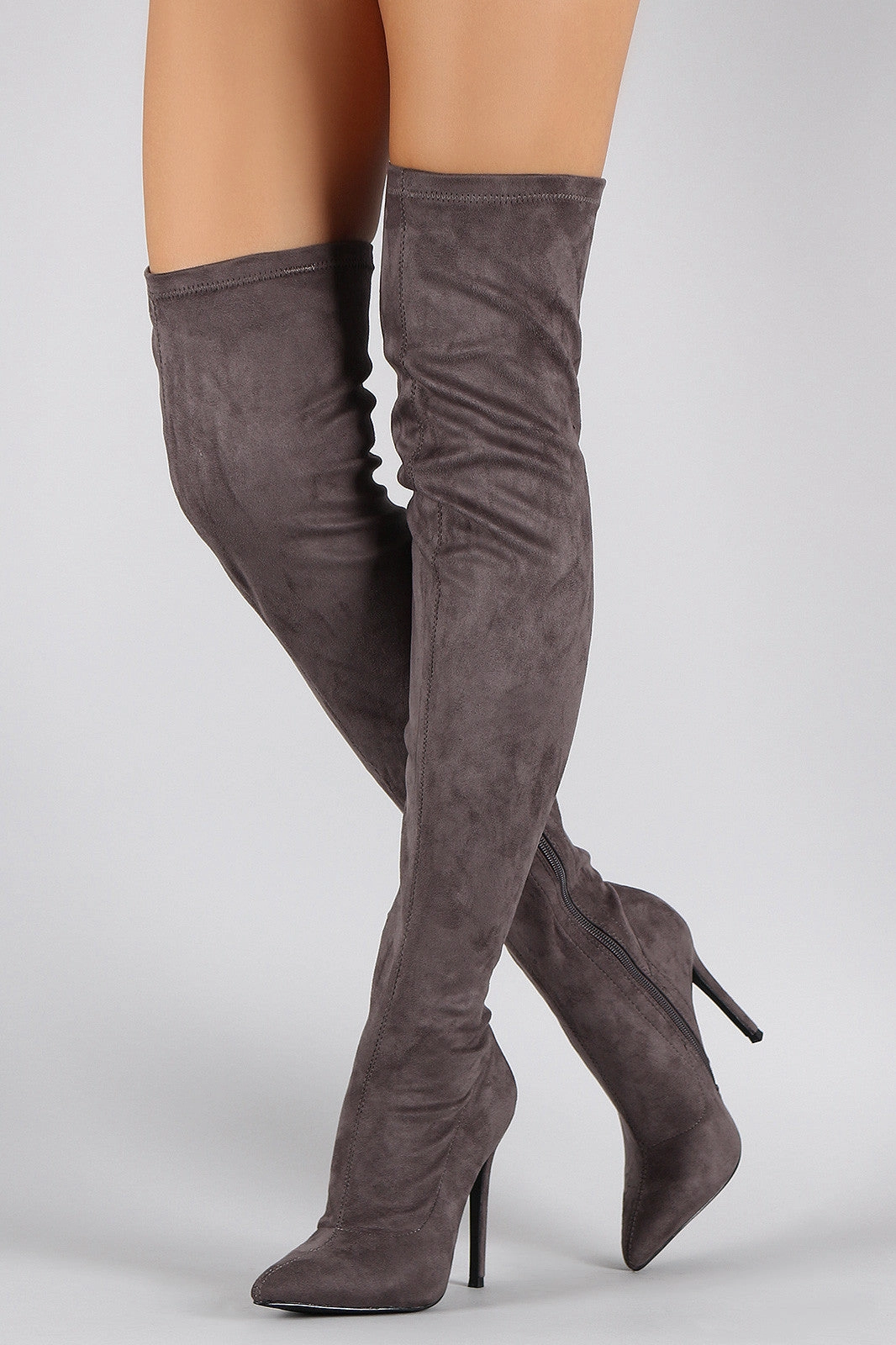Over The Knee Lace Up High Heel Boots Liliana Suede Pointy Toe Stiletto Over-The-Knee Boots
