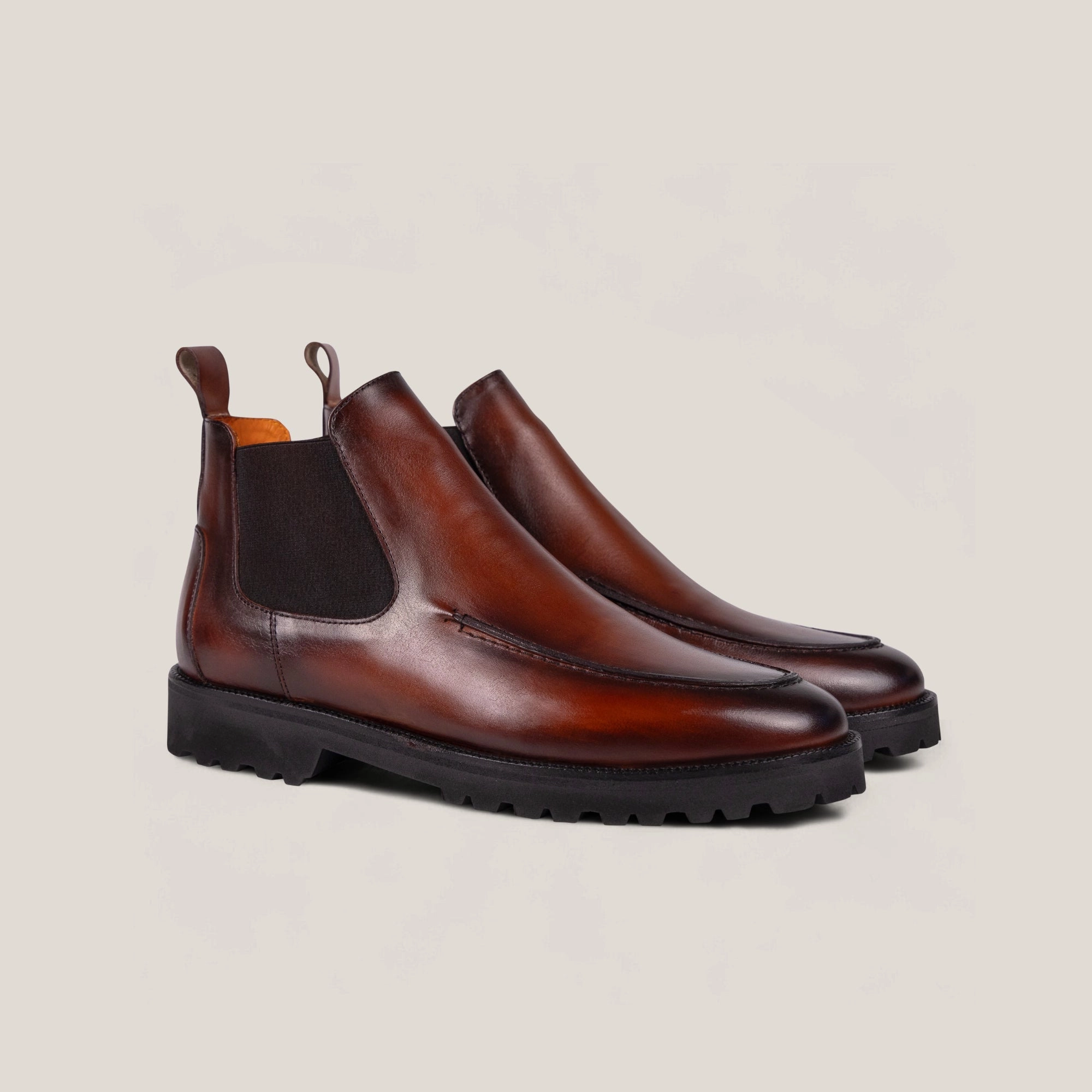 Livorno Country - Cognac Brown Patina Leather - Chelsea Boots Chunky Chelsea Boots Heel