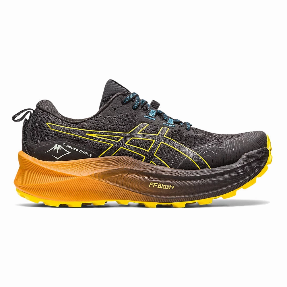 Men's Asics Trabuco Max 2, Black/Golden Yellow, 9.5 D Medium Asics 10k Shoes