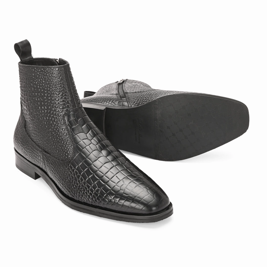 Chelsea Boots Bryson Luxury Black Crocodile Print Leather Chelsea Boots
