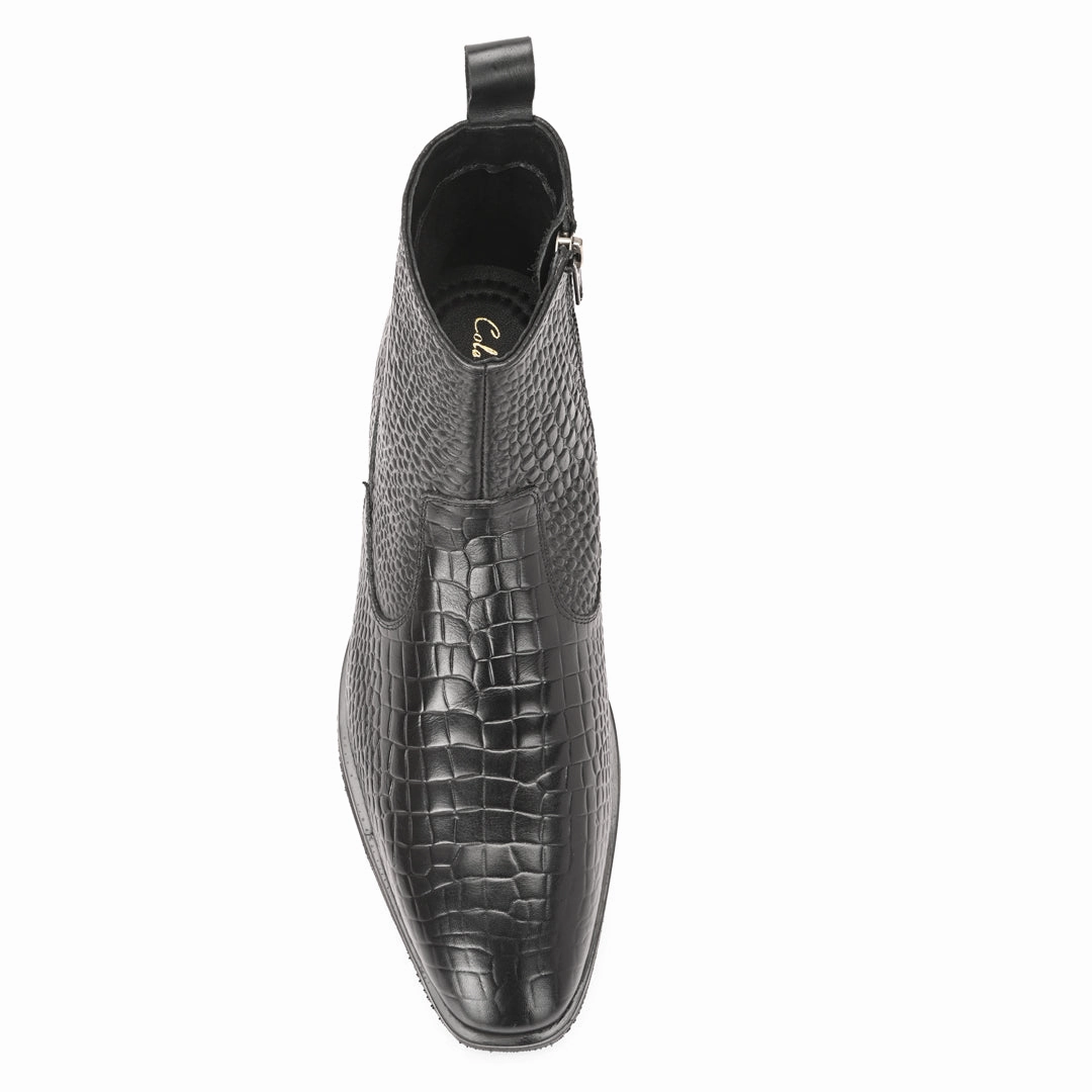 2976 Quad Leather Chelsea Boots Luxury Black Crocodile Print Leather Chelsea Boots