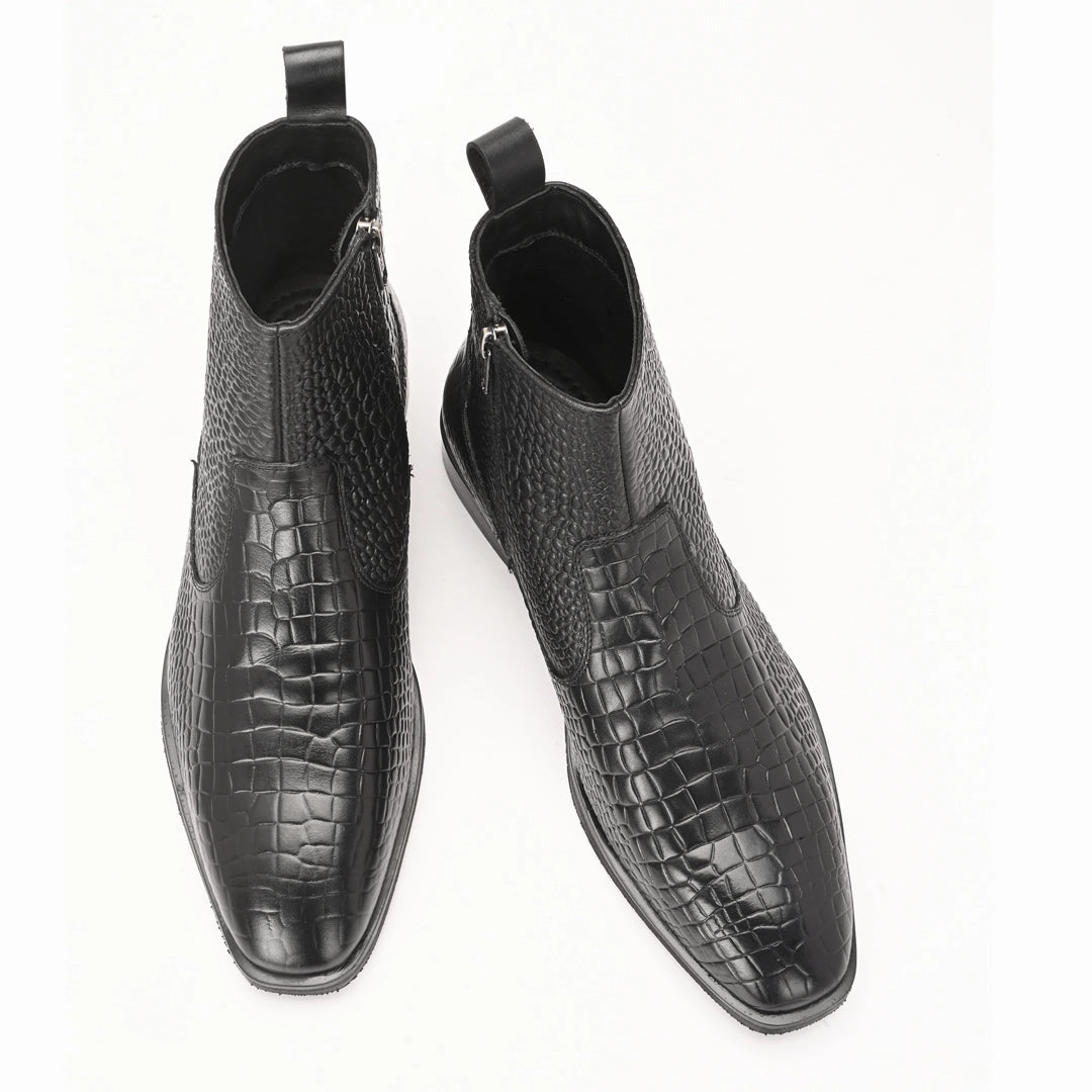 Luxury Black Crocodile Print Leather Chelsea Boots Chelsea Boots Size 2