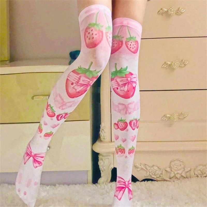Strawberry Babe Stockings Knee High Trendy Boots