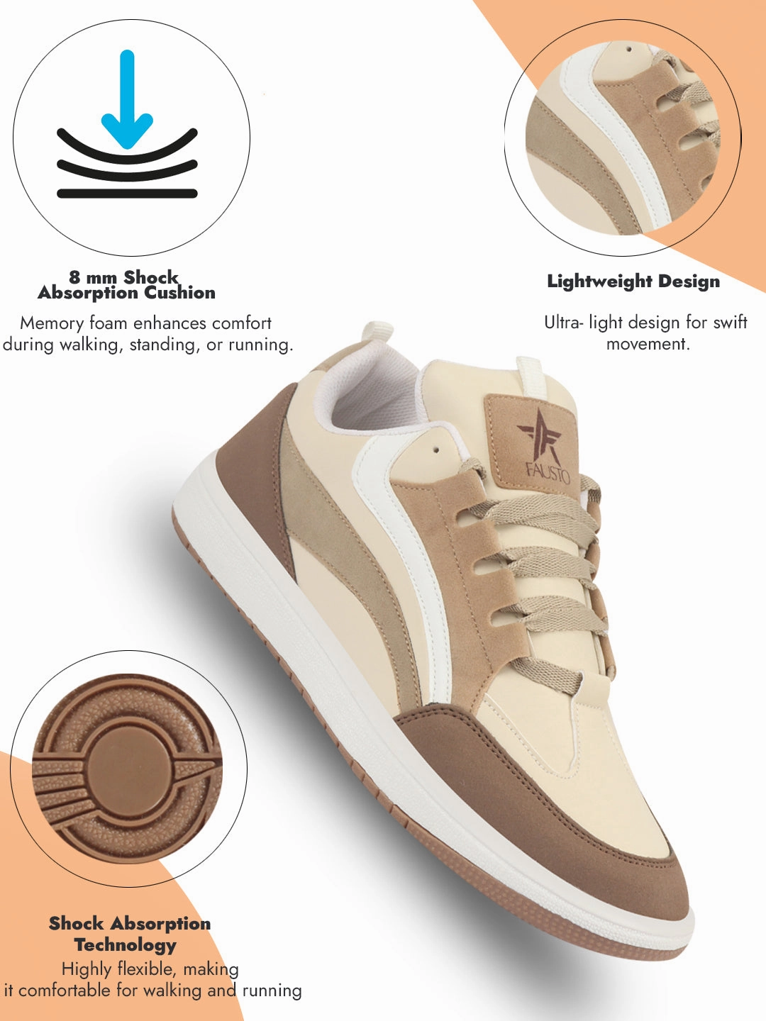 Men Beige Colorblocked Low Top Classic Lace-Up Sneaker Shoes|Low Ankle Casual Shoes|All Day Comfortable Sneakers Nonslip Sneakers