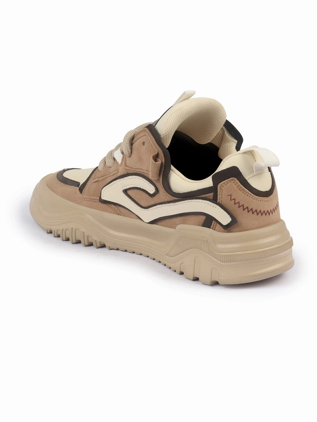 Men Beige Colorblocked Mid Top Chunky Lace Up Sneaker Shoes|Feather Lite Casual Shoes|Mid Ankle Sneaker Shoes Backless Sneakers