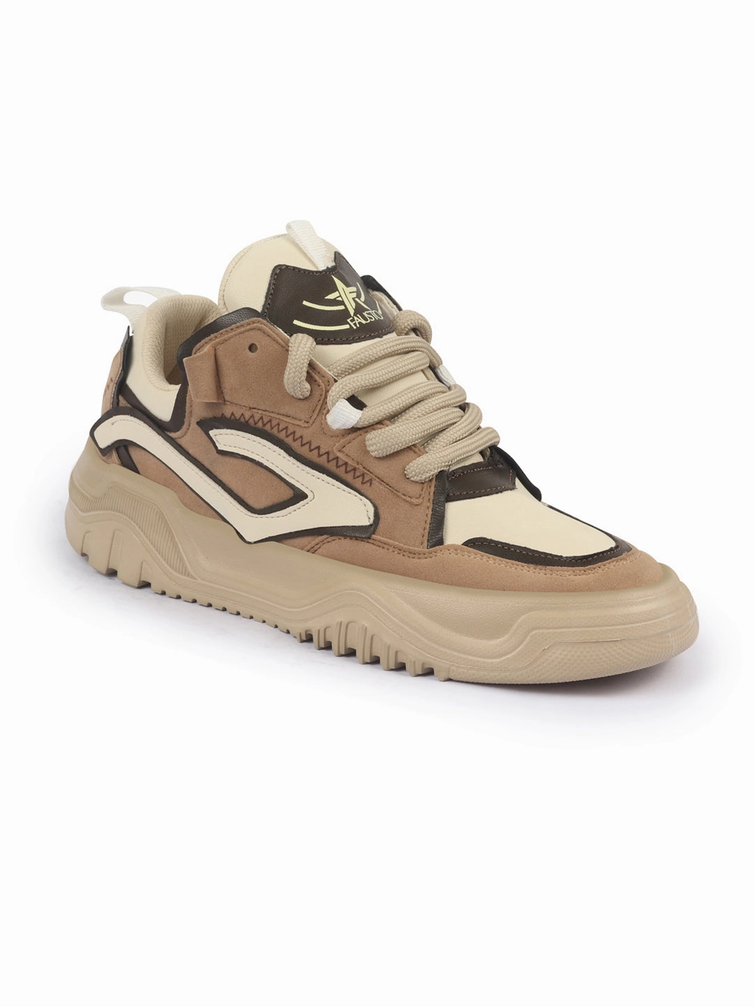 Men Beige Colorblocked Mid Top Chunky Lace Up Sneaker Shoes|Feather Lite Casual Shoes|Mid Ankle Sneaker Shoes Bridal Sneakers