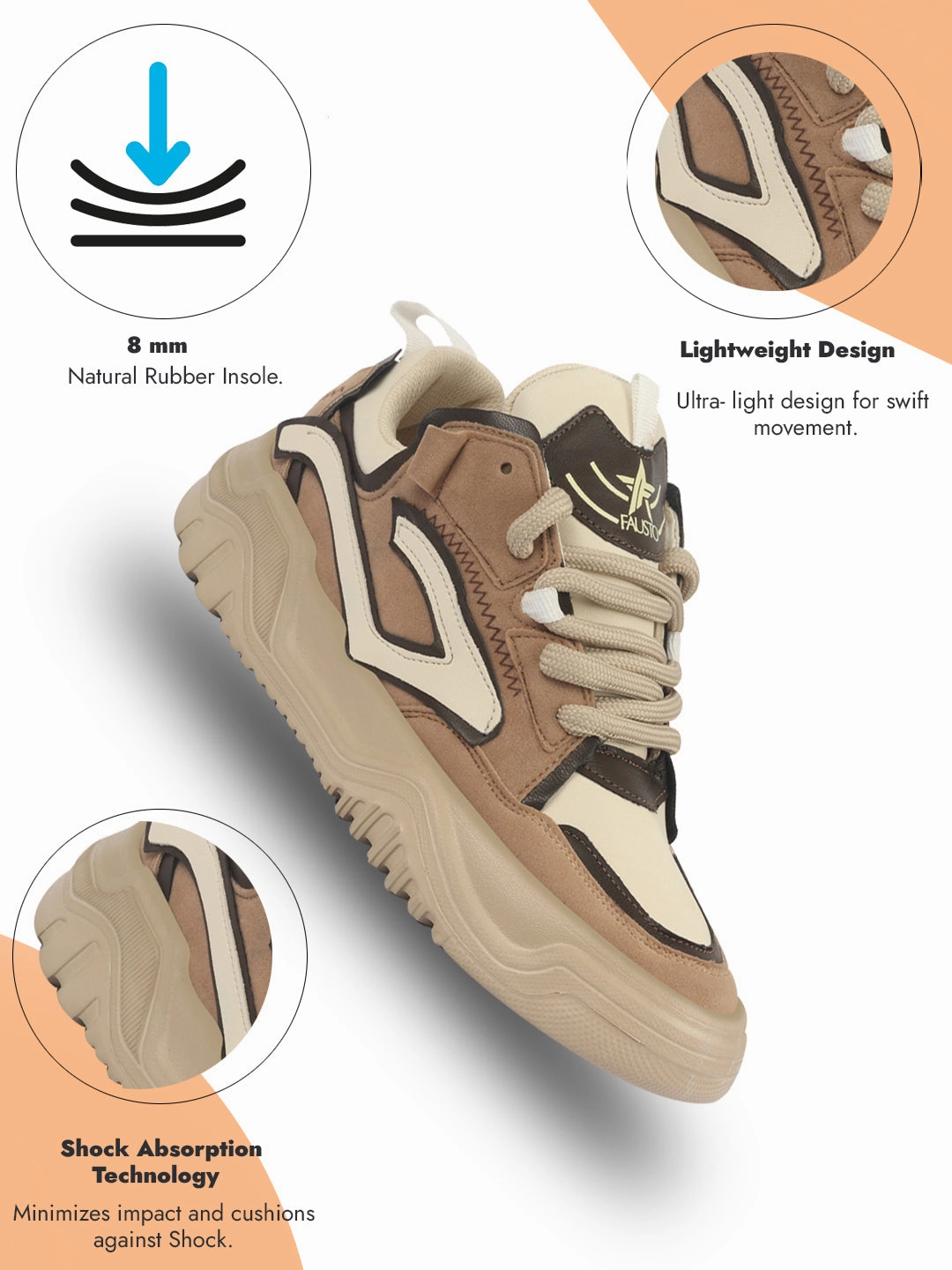 Men Beige Colorblocked Mid Top Chunky Lace Up Sneaker Shoes|Feather Lite Casual Shoes|Mid Ankle Sneaker Shoes Hustle Sneakers