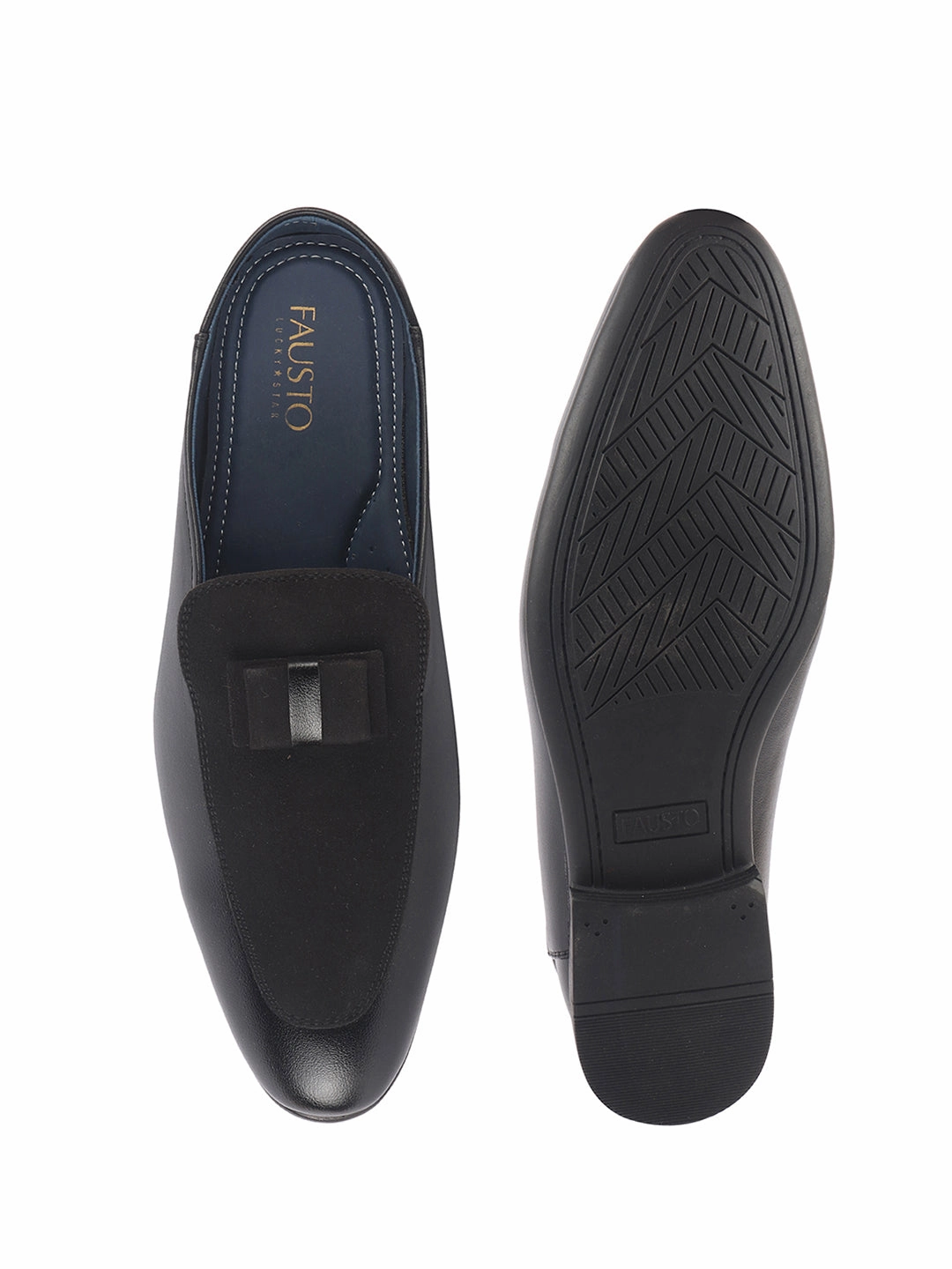 Men Black Bow Design Velvet Upper Back Open Evening Party Formal Slip On Shoes|Memory Cushioned Insole Mules for Wedding, Office, Cocktail Tuxedo Dress|Lightweight and Comfort Warm Winter Work Boots