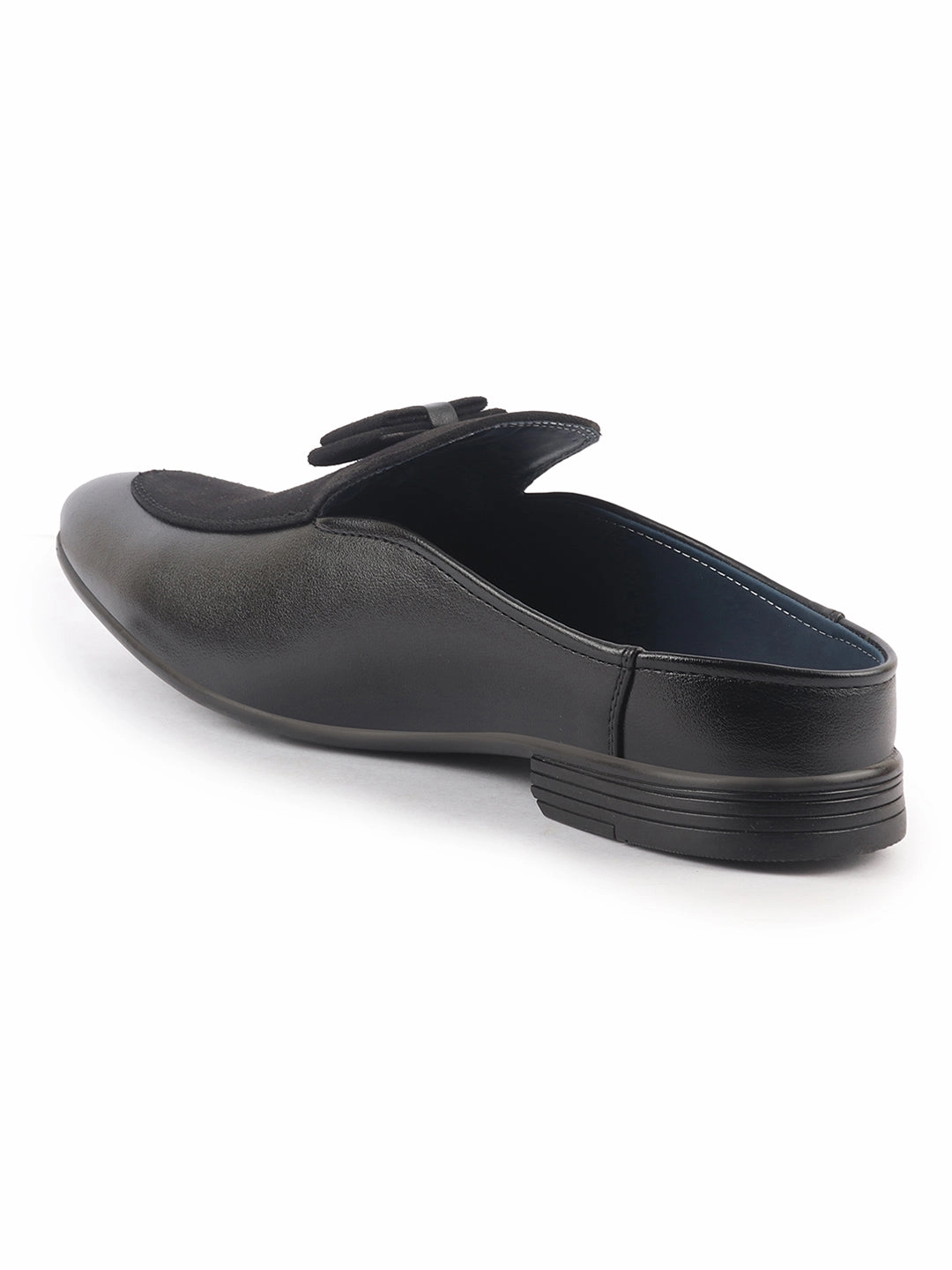 Men Black Bow Design Velvet Upper Back Open Evening Party Formal Slip On Shoes|Memory Cushioned Insole Mules for Wedding, Office, Cocktail Tuxedo Dress|Lightweight and Comfort 3e Work Boots