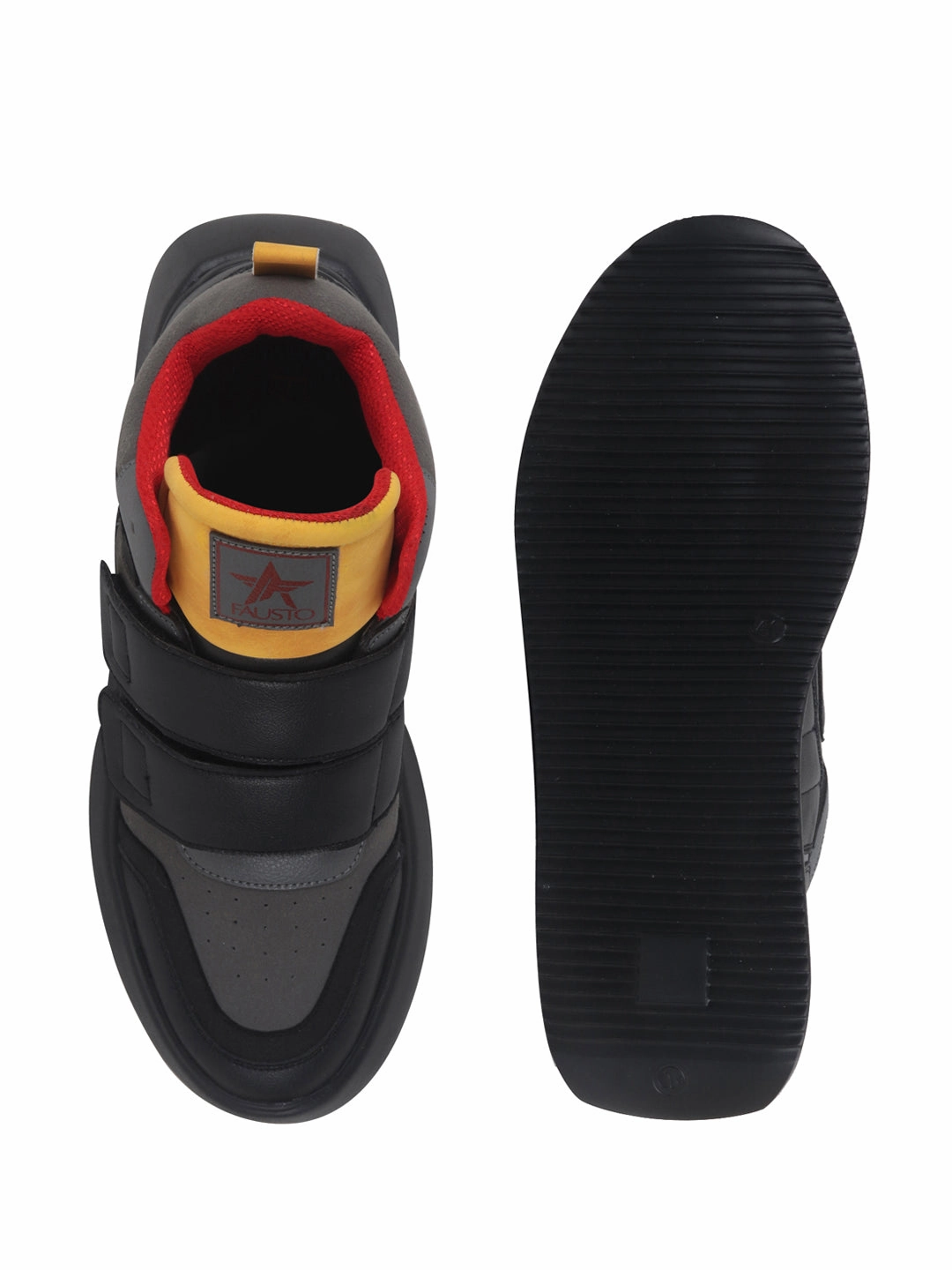 Men Black Colorblocked High Top Velcro Adjustable Classic Sneakers|Memory Cushion Insole|Street Fashion Hi-Top Sneakers Sneakers And Athletic Shoes