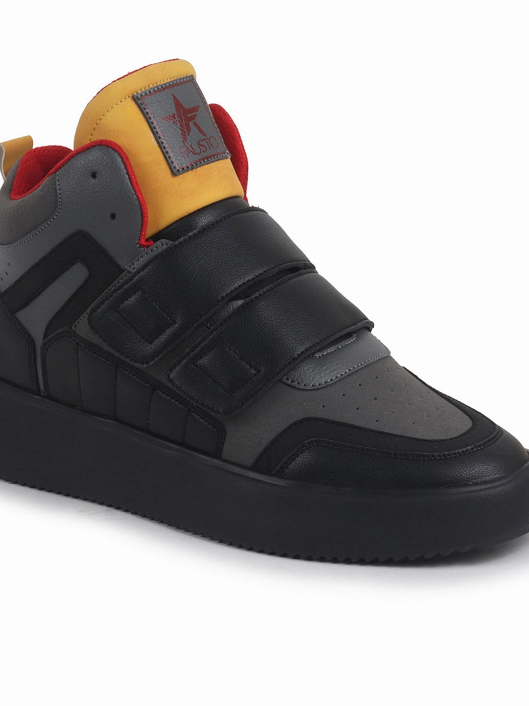 White Leather Slip On Sneakers Men Black Colorblocked High Top Velcro Adjustable Classic Sneakers|Memory Cushion Insole|Street Fashion Hi-Top Sneakers