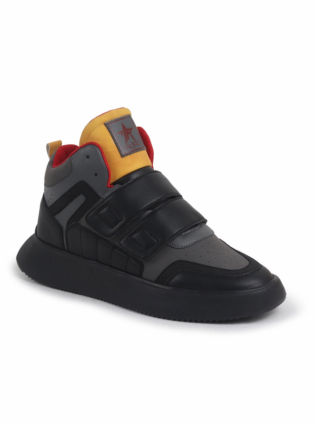 Men Black Colorblocked High Top Velcro Adjustable Classic Sneakers|Memory Cushion Insole|Street Fashion Hi-Top Sneakers Asos Sneakers