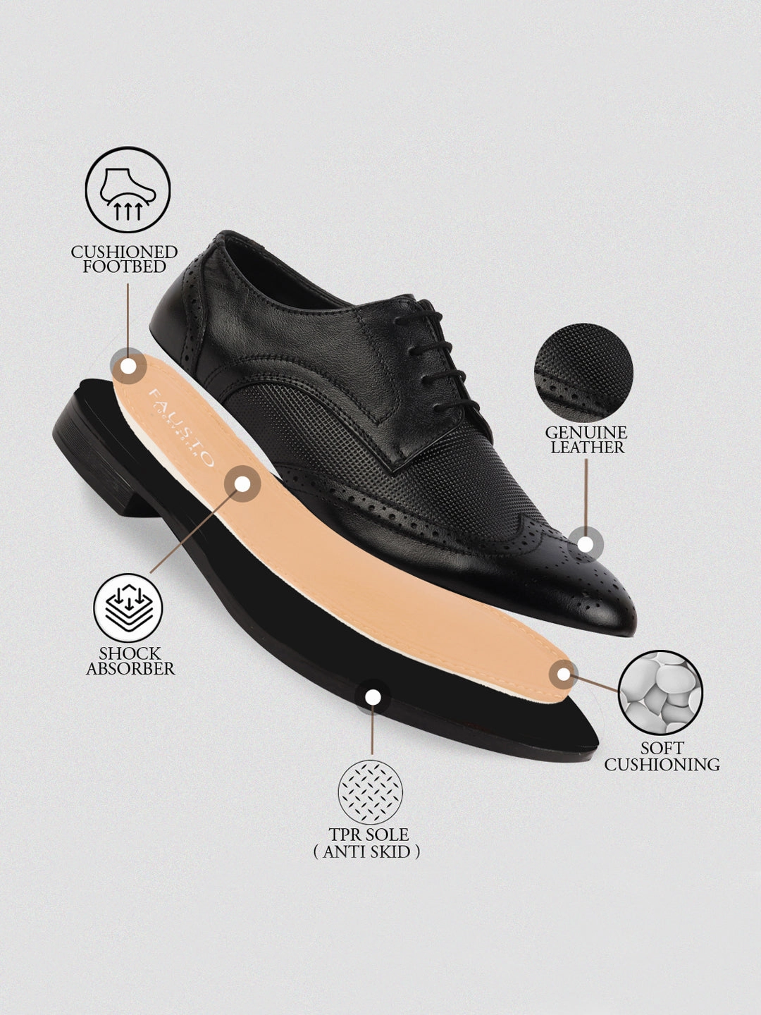 Work Boots With Boa Laces Men Black Formal Office Party Genuine Leather Lace Up Brogue Shoes