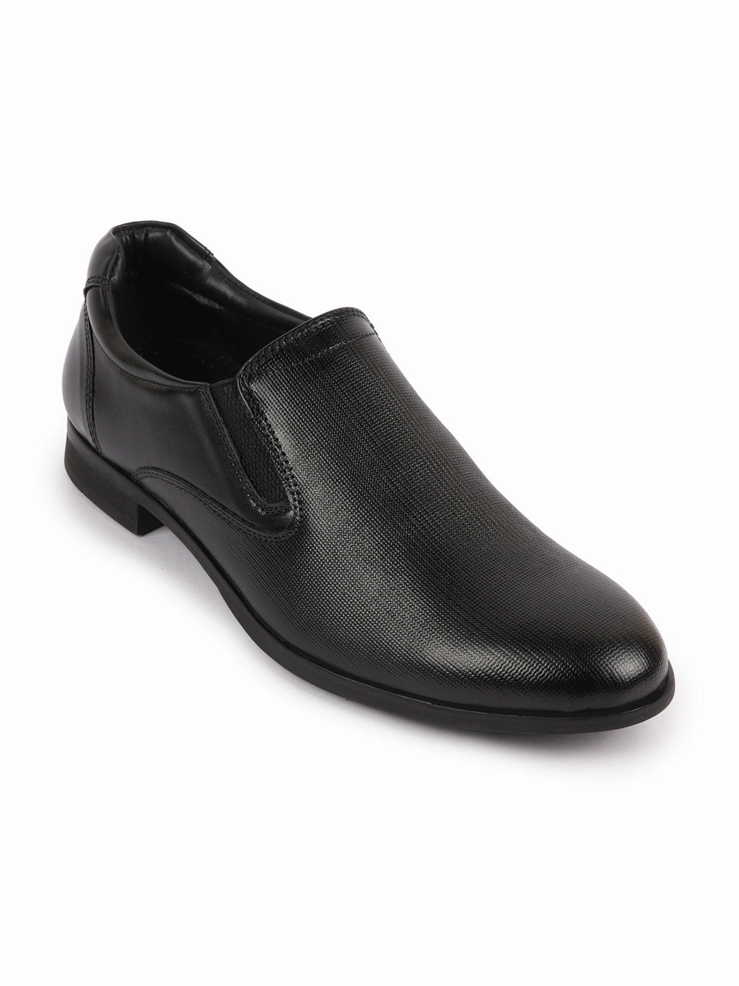 9.5 Work Boots Men Black Formal Office Textured Design Side Stitched Genuine Leather Slip On Shoes