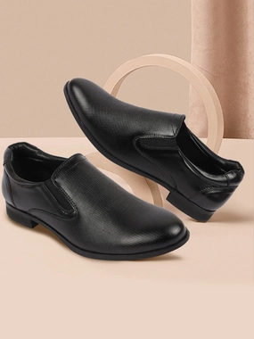Japanese Work Boots Men Black Formal Office Textured Design Side Stitched Genuine Leather Slip On Shoes