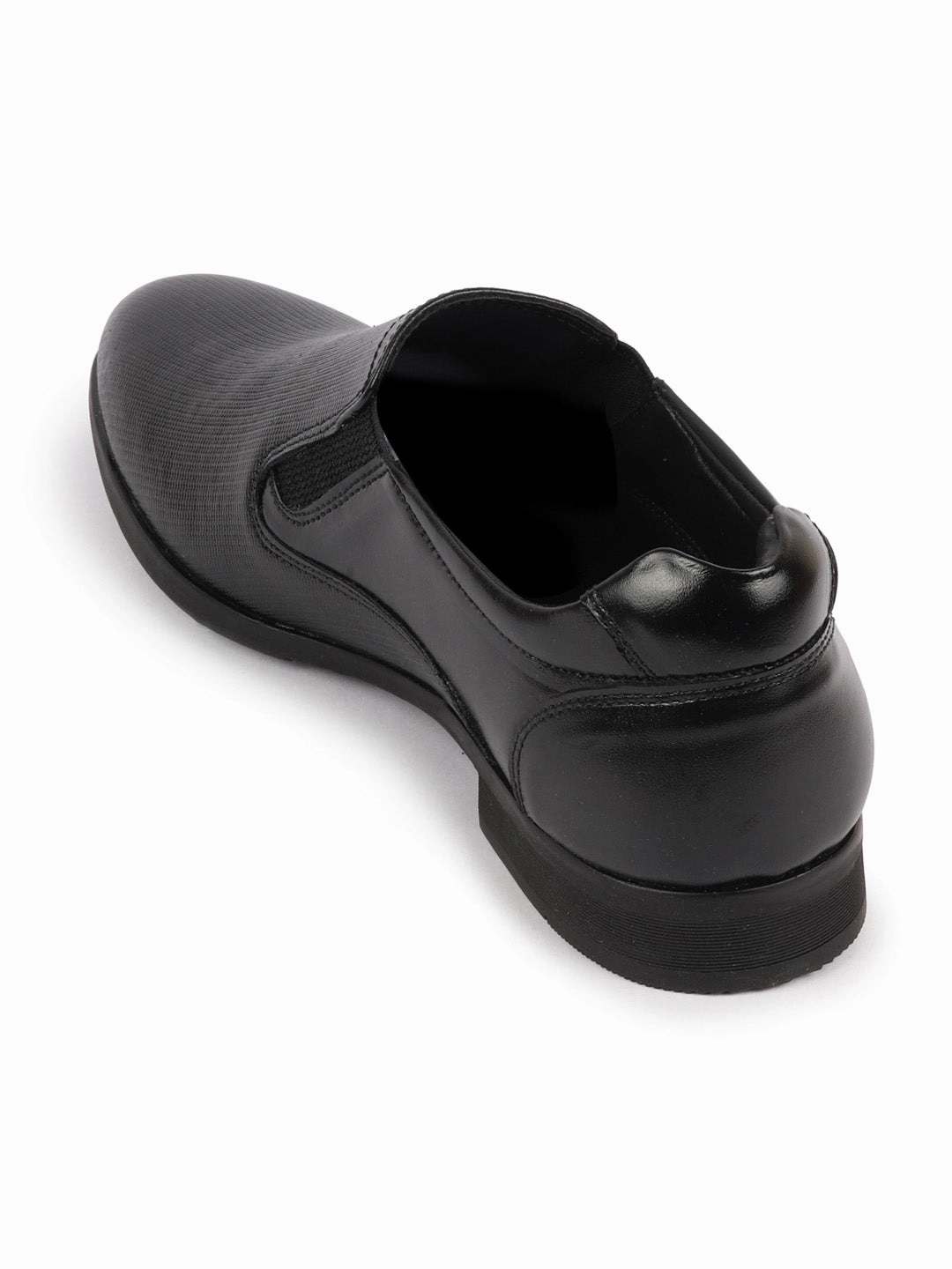 Mechanic Work Boots Men Black Formal Office Textured Design Side Stitched Genuine Leather Slip On Shoes