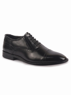 Men Black Genuine Leather Formal Lace Up Brogue Shoes for Office|Meeting Event Shoes with Comfort Workwear Work Boots