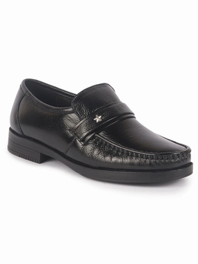 Men Black Genuine Leather Formal Slip On Moccasins Shoes for Office|Memory Cushion Meeting Slip-Ons The Ohman Soft Toe Work Boots