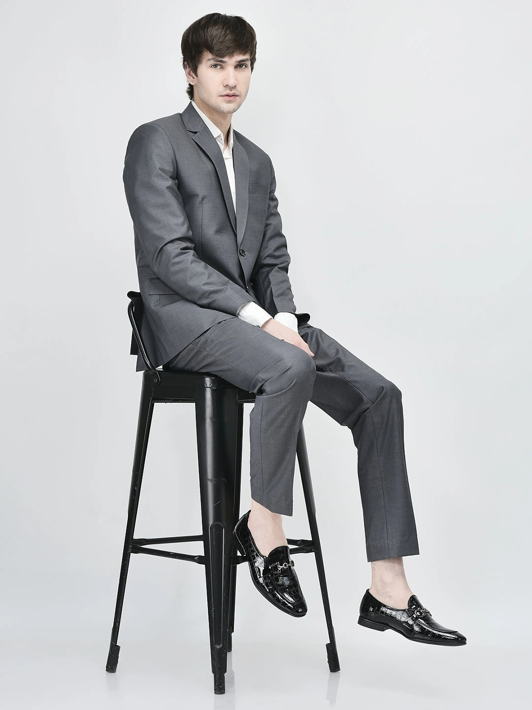 American Made Composite Toe Work Boots Men Black Party Formal Patent Leather Embossed Design Buckle Slip On Loafer Shoes