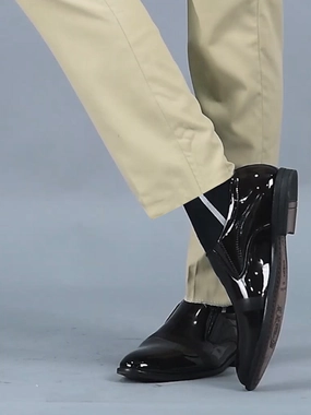 Work Boots Steal Toe Men Black Patent Leather Party Formal Textured Strip Slip On Shoes