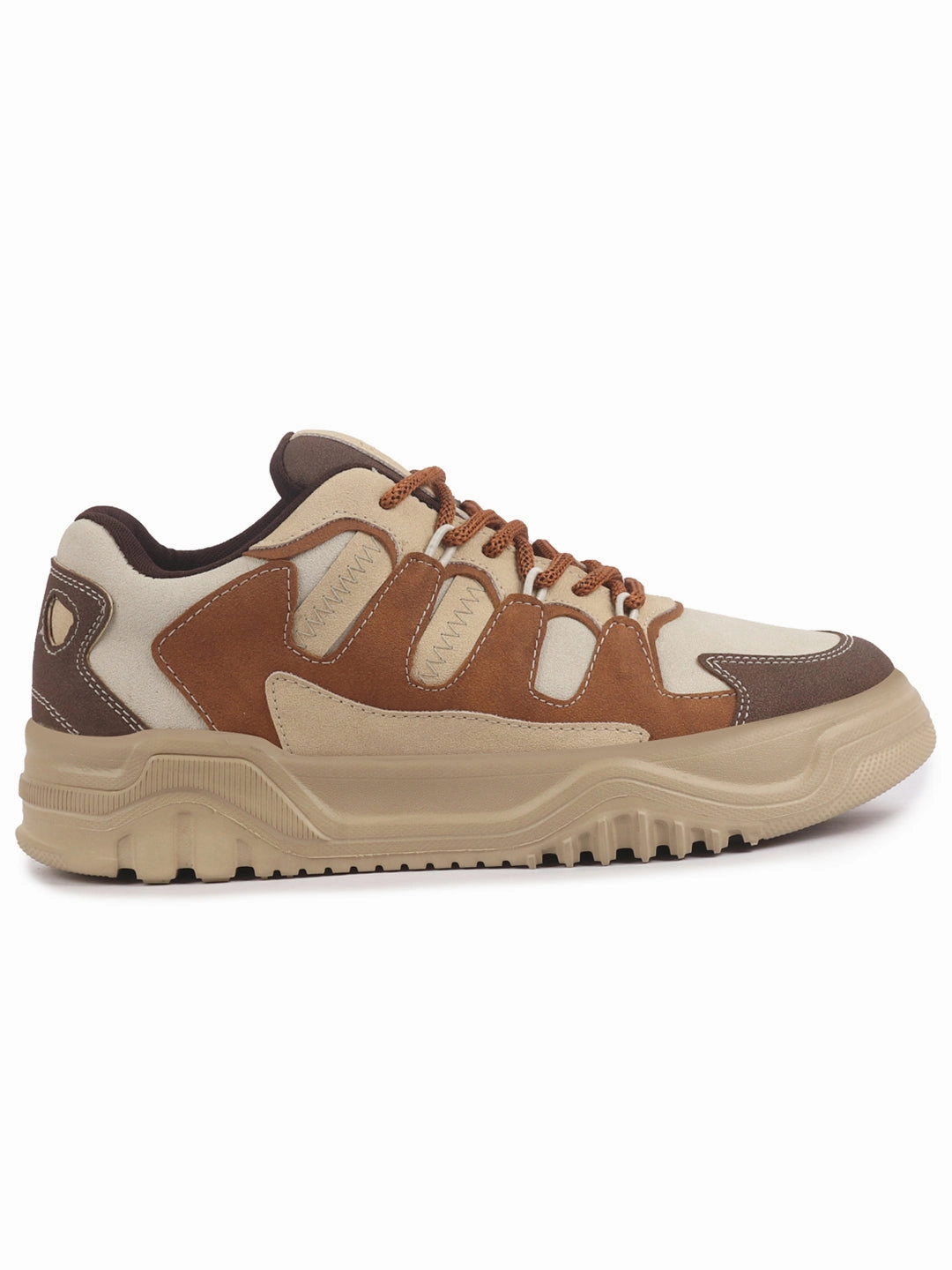 Men Brown Colorblocked Casual Lace-Up Stylish Sneaker|Modern Design Sneakers with Comfort Street Style Shoes|Anti Skid Sole Shoe Tree For Sneakers