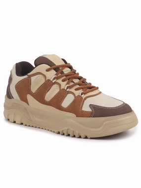 Men Brown Colorblocked Casual Lace-Up Stylish Sneaker|Modern Design Sneakers with Comfort Street Style Shoes|Anti Skid Sole Turf Sneakers Football