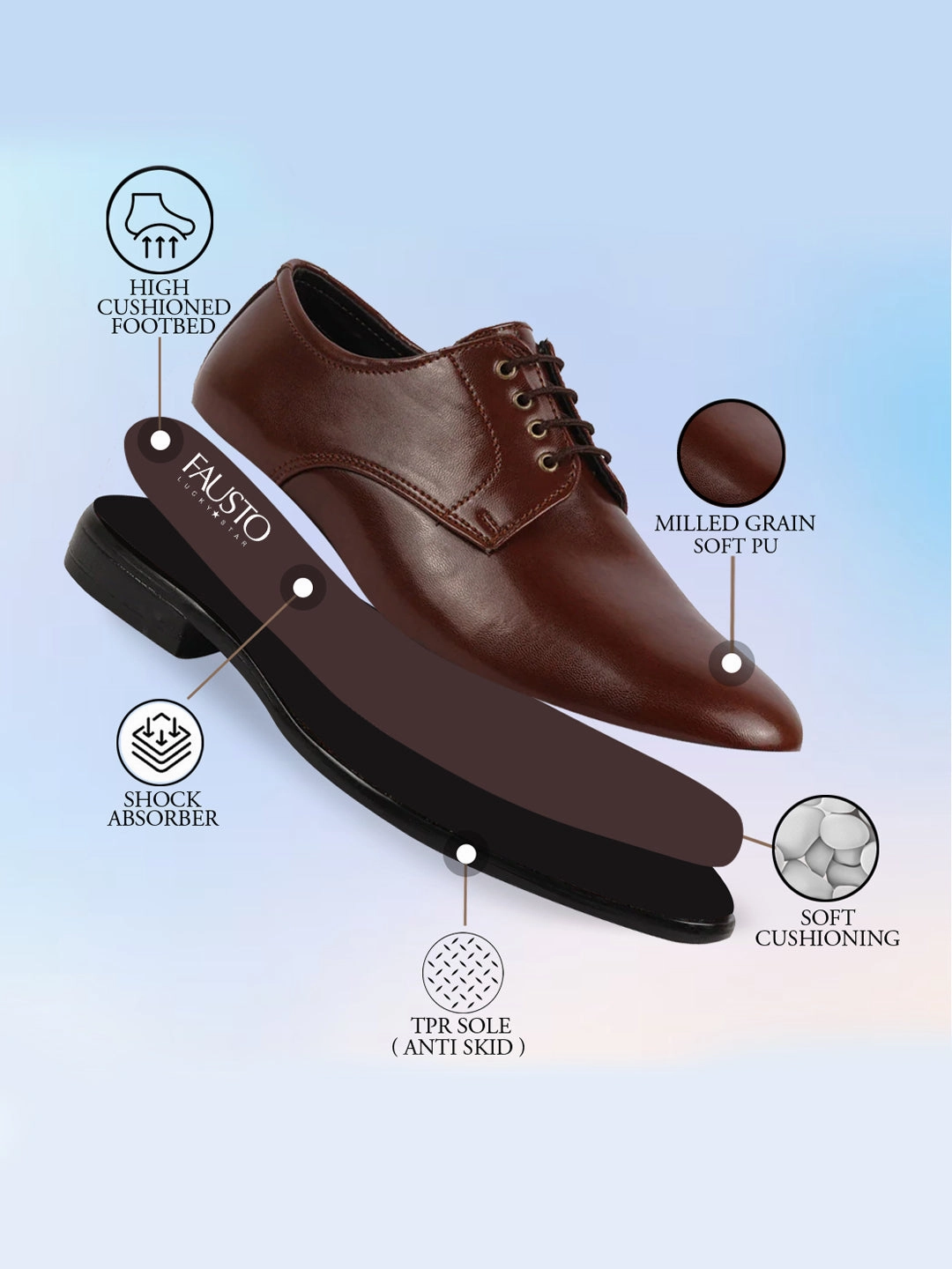 Men Brown Formal Dress Lace Up Derby Shoes With Cushioned Footbed For Office|Work Safety Work Boots