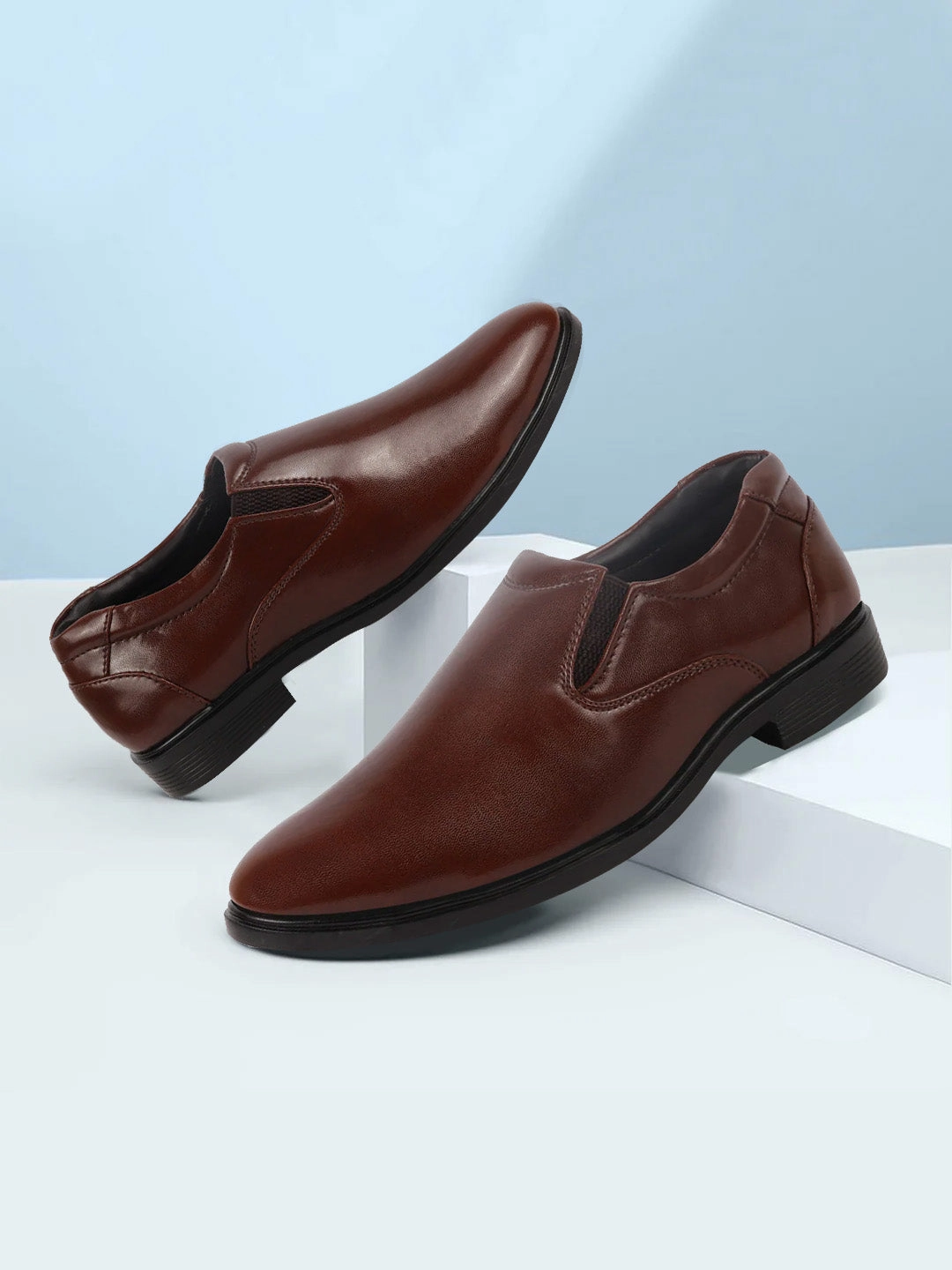 Men Brown Formal Dress Slip On Shoes With Cushioned Footbed For Office|Work|Loafer|Half Shoes|Cut Shoe Good Work Boots For Mechanics