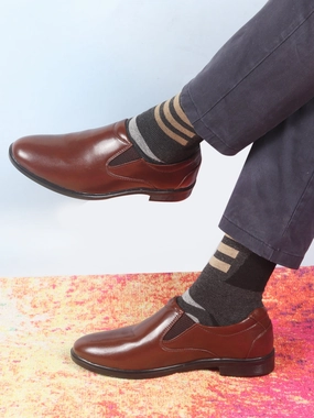 Work Boots With High Heels Men Brown Formal Dress Slip On Shoes With Cushioned Footbed For Office|Work|Loafer|Half Shoes|Cut Shoe