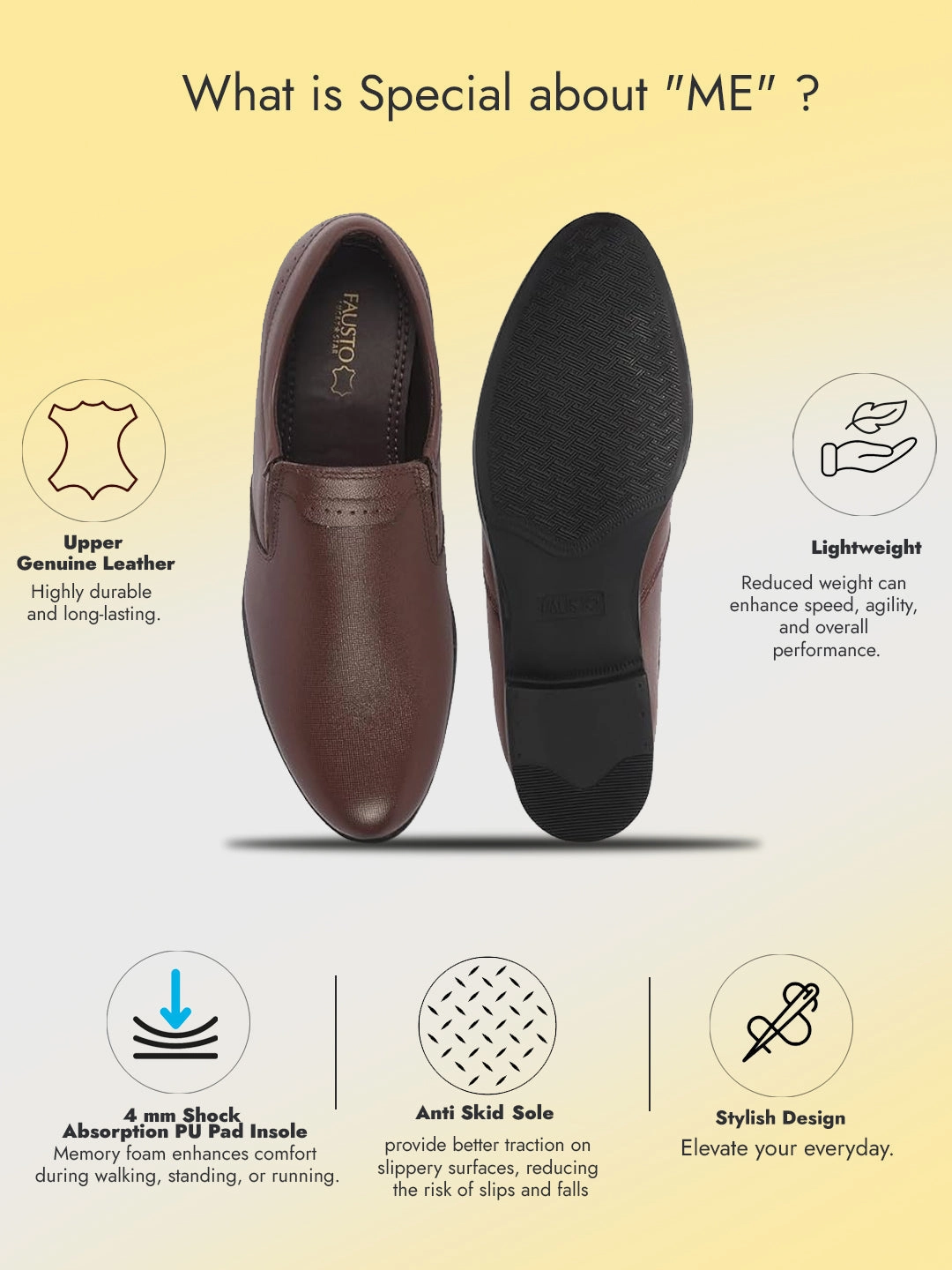 Working Boots Steel Toe Men Brown Genuine Leather Broad Feet Formal Slip On Shoe|Work Wear|Comfort for Office|Anti Skid Sole